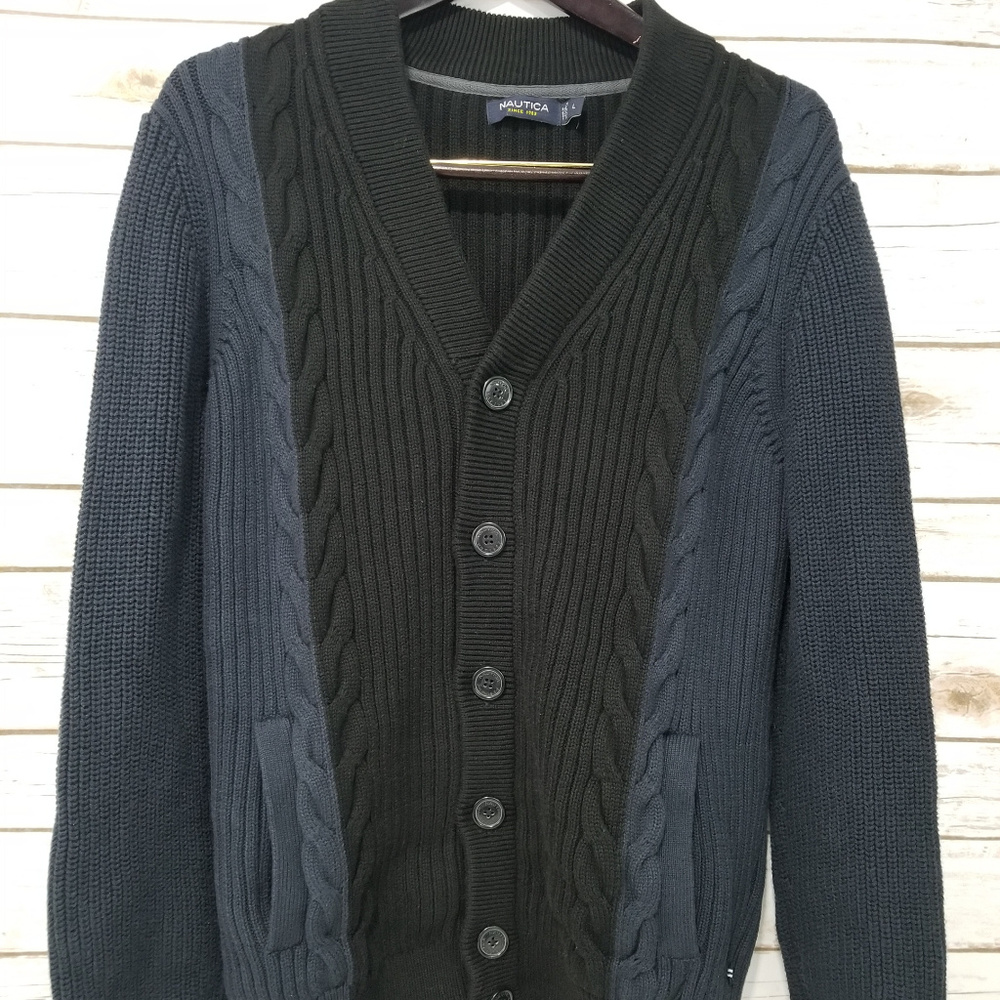 Nautica Navy/Black Button front Sweater Large